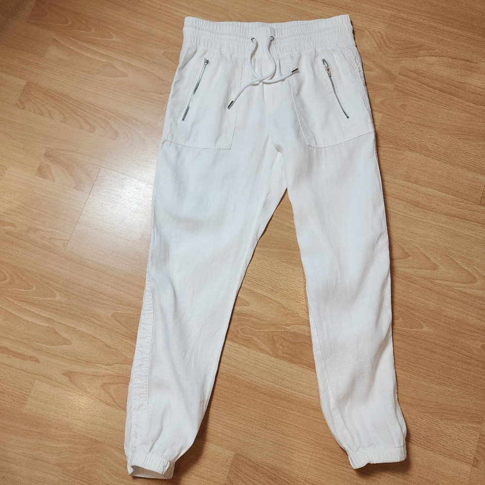 Athleta Cabo Linen Jogger Pants White Pull-On Drawstring Women's Size 4